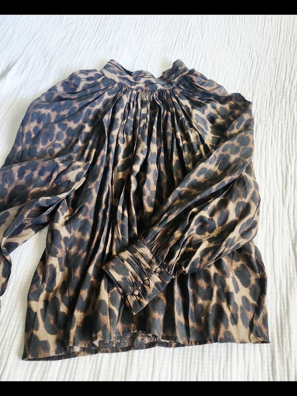 H&M Leopard Print Pleated Long Sleeve Blouse - Brown/Black